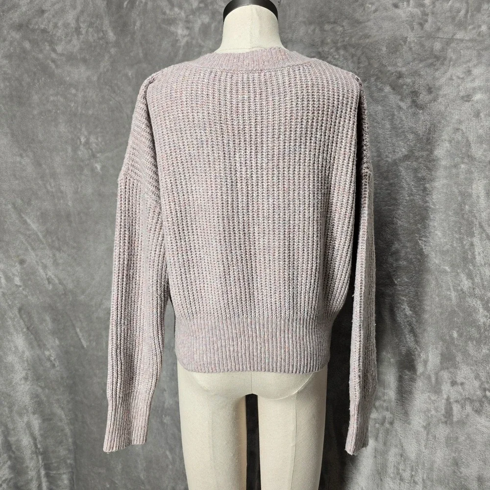 Love Knits NYC Women XL V Neck Cable Knit MultiColor Granola Thread Sweater Cozy
